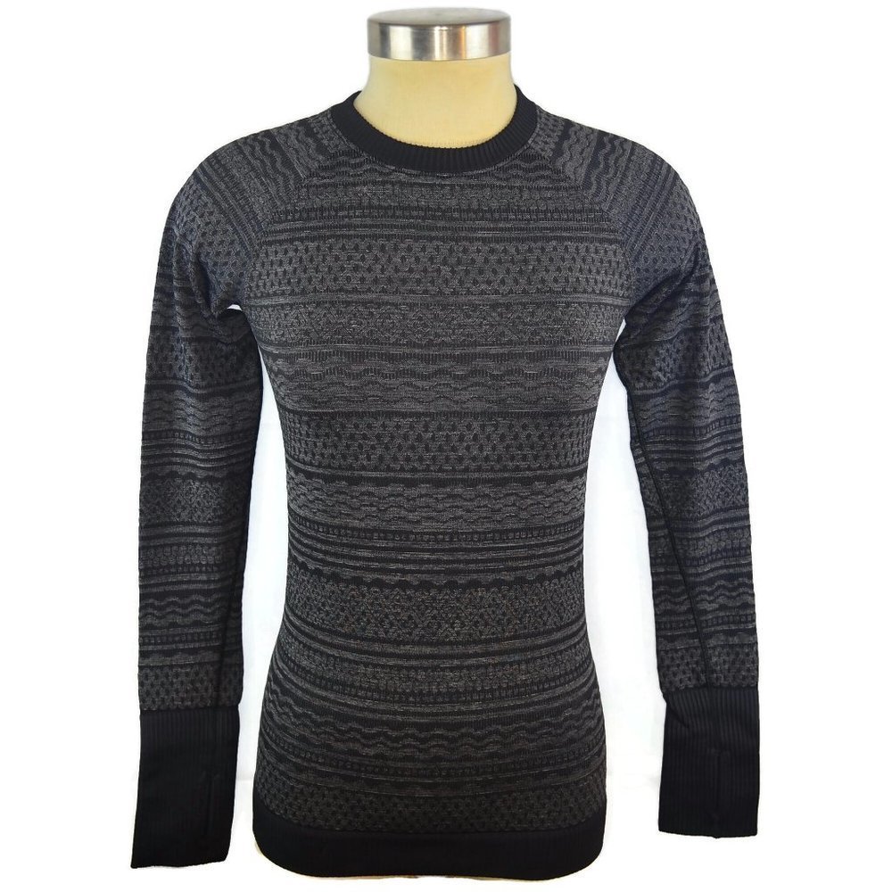 lululemon Rest Less Long Sleeve Pullover Size 2 in Heathered Black Aztec Print